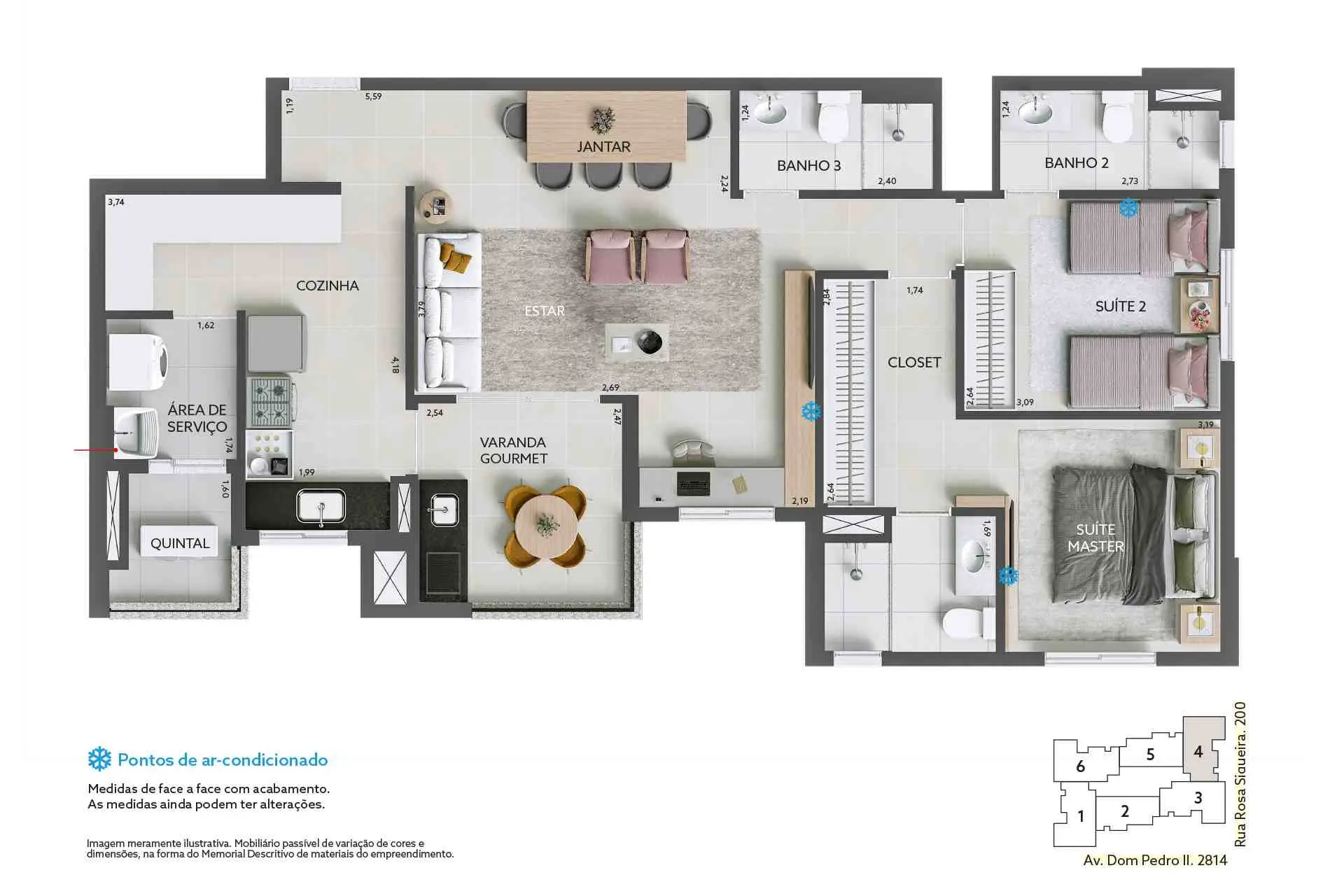 2 suítes mais sala ampliada, escritório e lavabo.