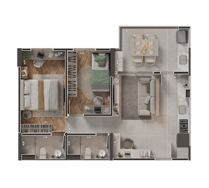 2 dormitórios (1 suíte) Varanda gourmet